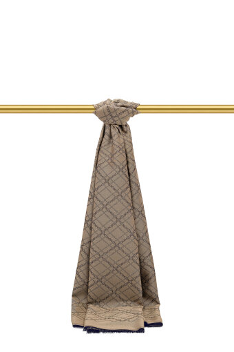 Vizon Zincir Desen Jakarlı İpek Şal 