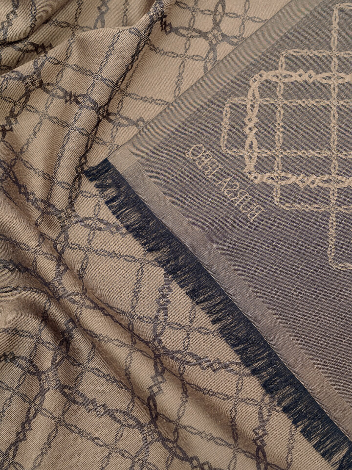 Vizon Zincir Desen Jakarlı İpek Şal - 3