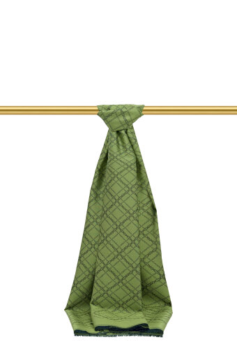 Yeşil Zincir Desen Jakarlı İpek Şal 