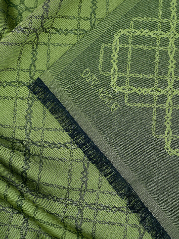 Yeşil Zincir Desen Jakarlı İpek Şal - 3