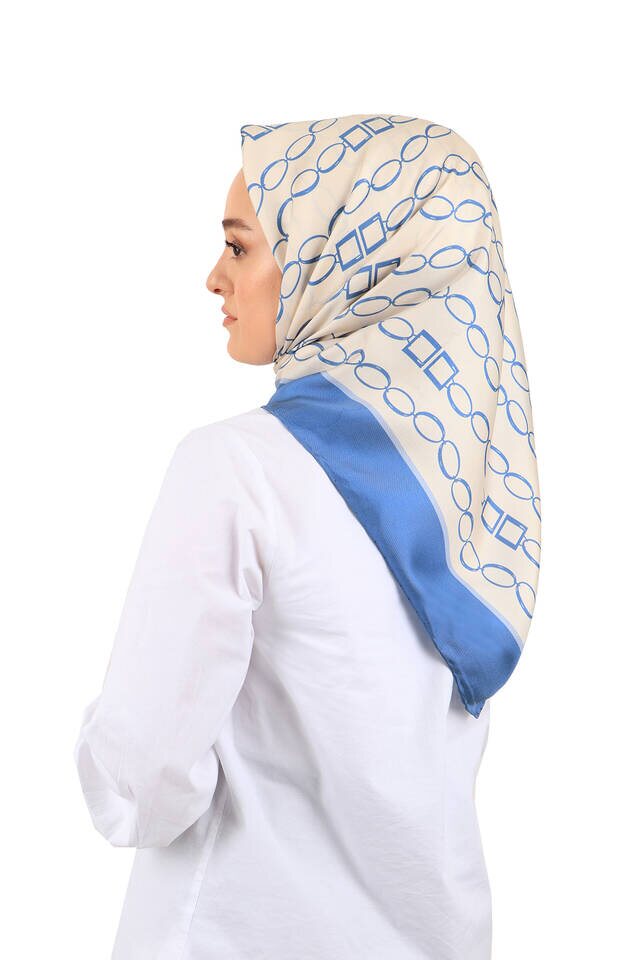 İndigo Zincir Desen Twill İpek Eşarp - 2