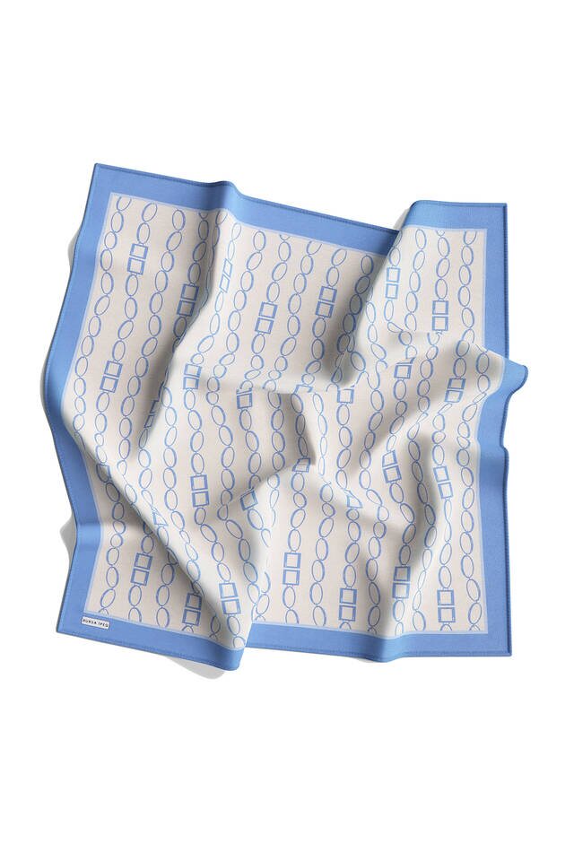 İndigo Zincir Desen Twill İpek Eşarp - 4
