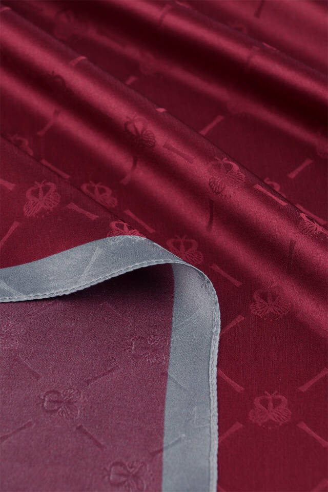 Bordo Zincir Monogram Desen İpek Şal - 5