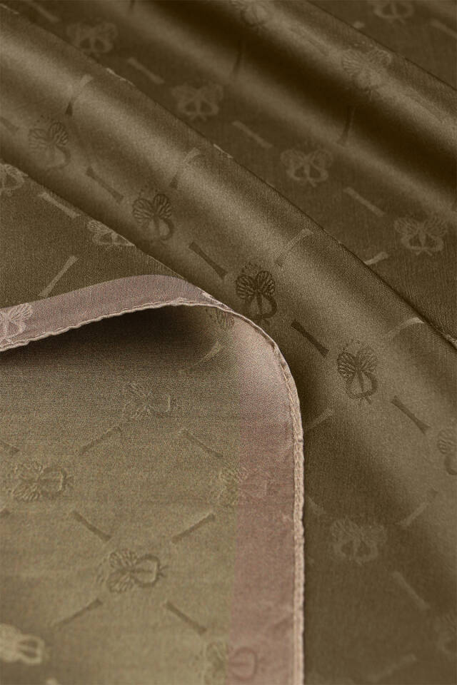 Haki Zincir Monogram Desen İpek Şal - 5