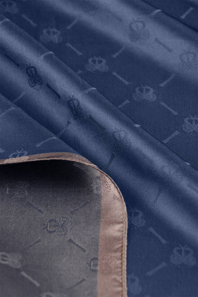 Lacivert Zincir Monogram Desen İpek Şal - 5