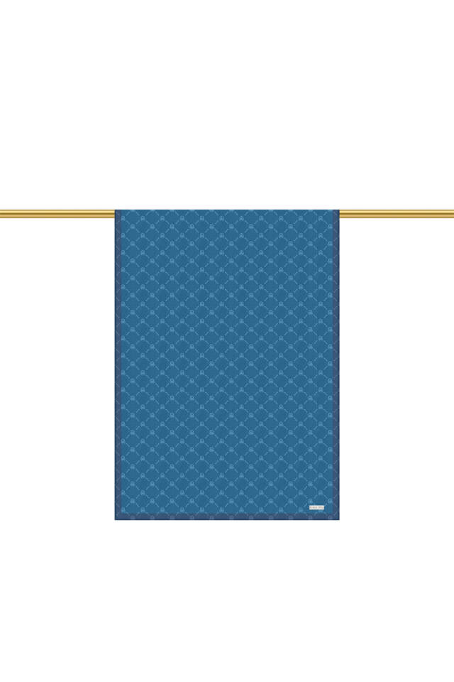 Petrol Mavi Zincir Monogram Desen İpek Şal - 3