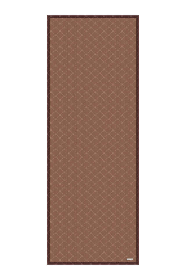 Sütlü Kahve Zincir Monogram Desen İpek Şal - 4