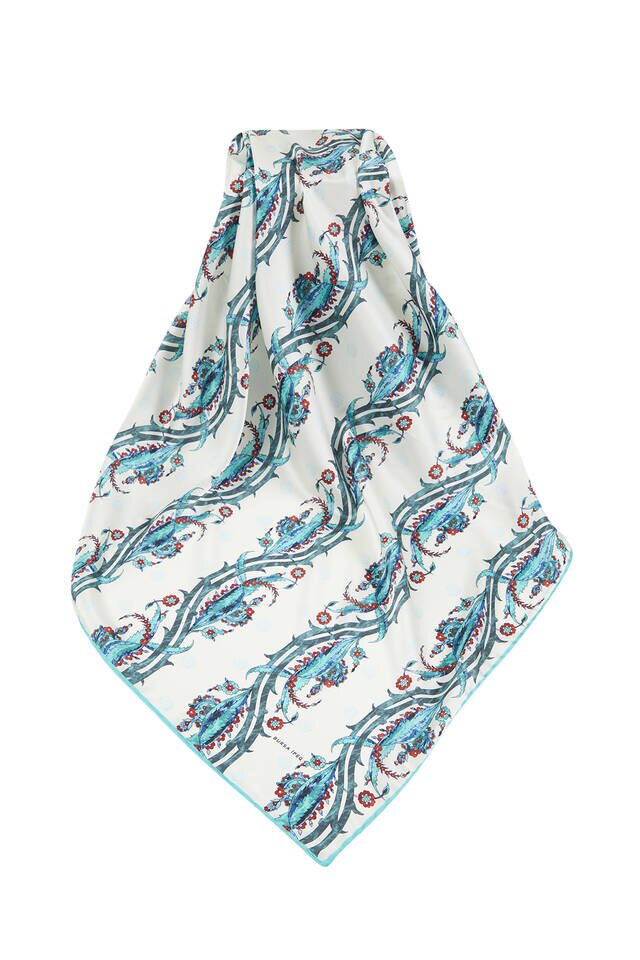 Zümrüt Mint Turkish Pattern Ivy Pattern Silky Square Scarf - 3